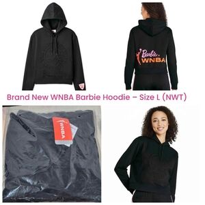 🌸 NEW Barbie WNBA Graphic Hoodie Women's Large Black Fleece Sweatshirt